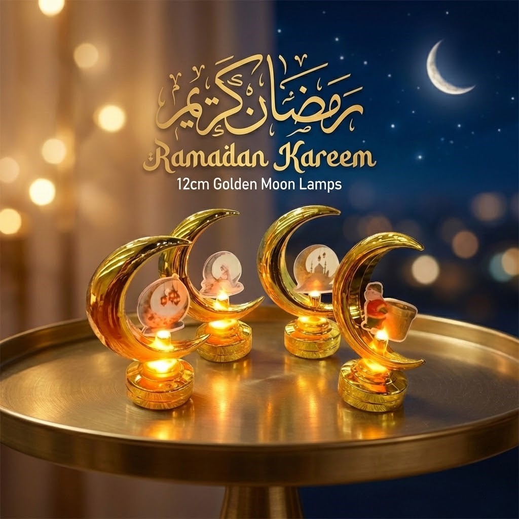 12cm Golden Moon Lamp هلال رمضان الذهبي المضيء | Warm Festive Decor